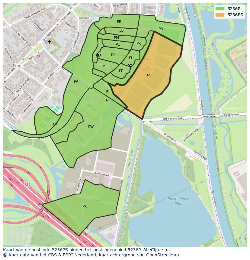 Afbeelding van het postcodegebied 5236 PS op de kaart.