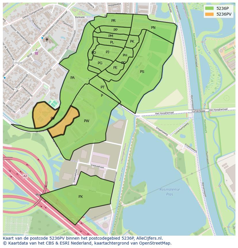 Afbeelding van het postcodegebied 5236 PV op de kaart.