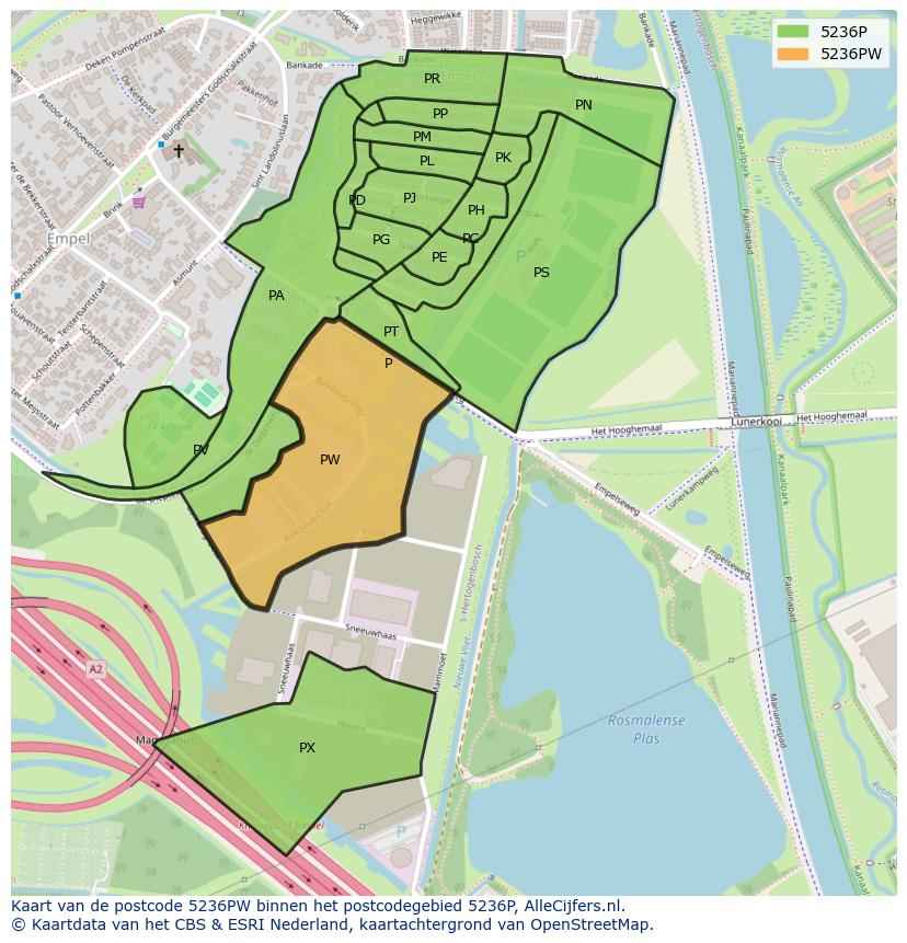 Afbeelding van het postcodegebied 5236 PW op de kaart.