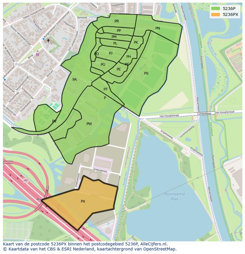 Afbeelding van het postcodegebied 5236 PX op de kaart.