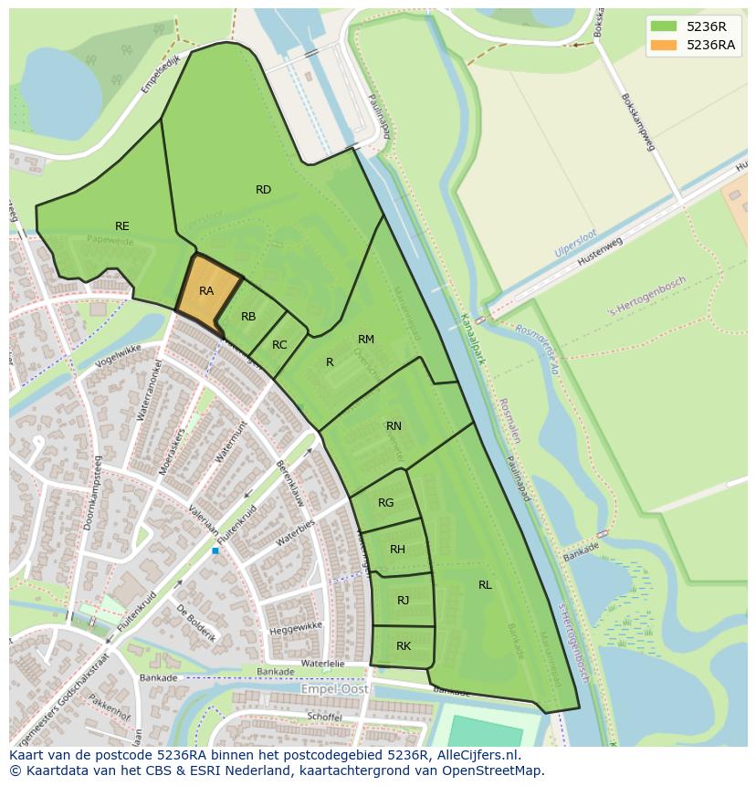 Afbeelding van het postcodegebied 5236 RA op de kaart.