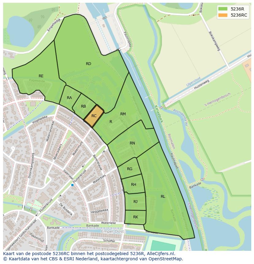 Afbeelding van het postcodegebied 5236 RC op de kaart.
