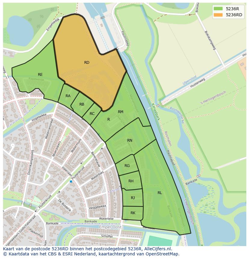 Afbeelding van het postcodegebied 5236 RD op de kaart.