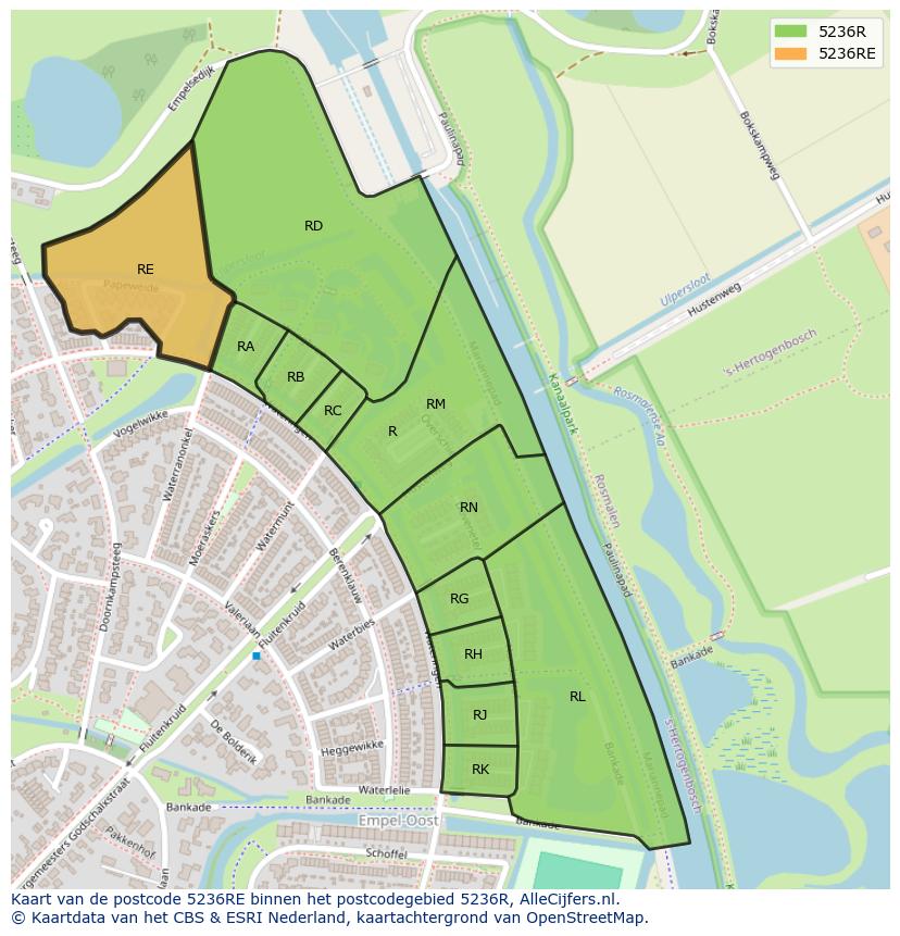 Afbeelding van het postcodegebied 5236 RE op de kaart.