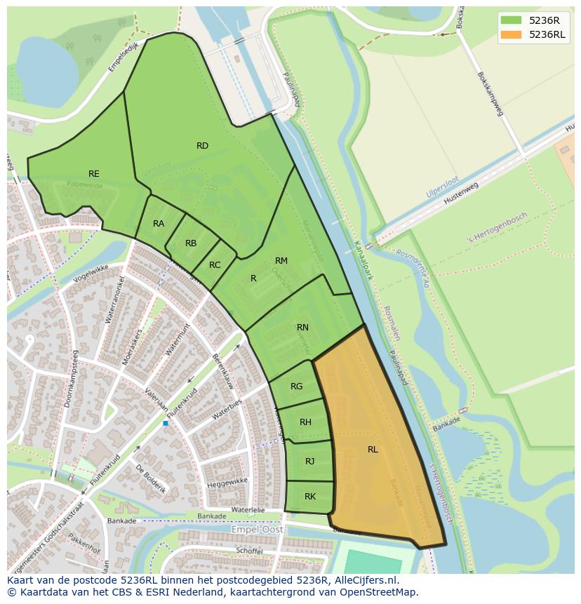 Afbeelding van het postcodegebied 5236 RL op de kaart.