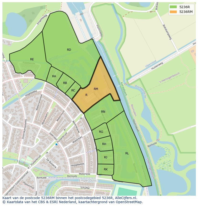 Afbeelding van het postcodegebied 5236 RM op de kaart.