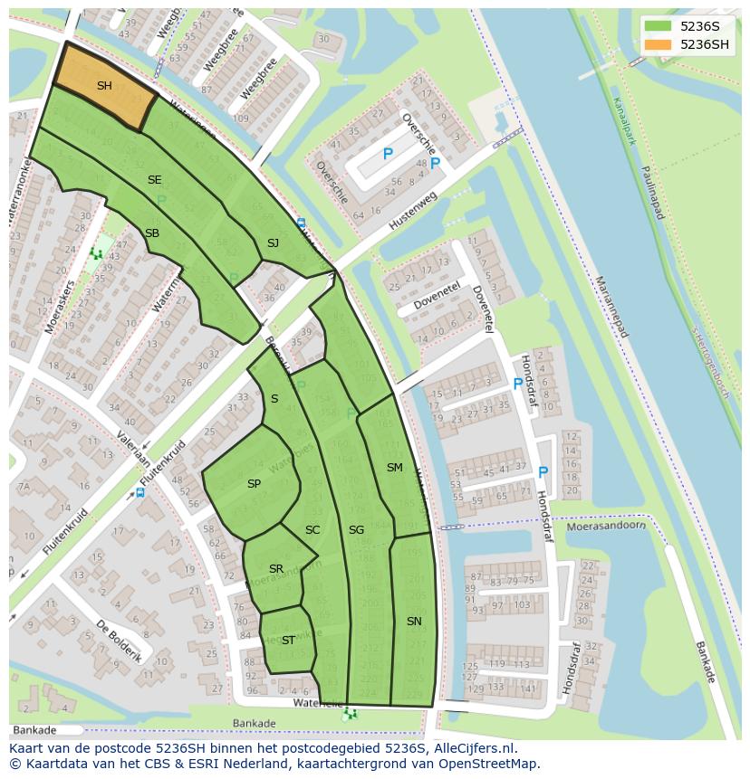 Afbeelding van het postcodegebied 5236 SH op de kaart.
