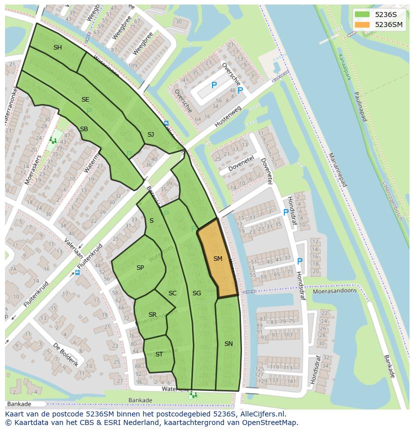 Afbeelding van het postcodegebied 5236 SM op de kaart.