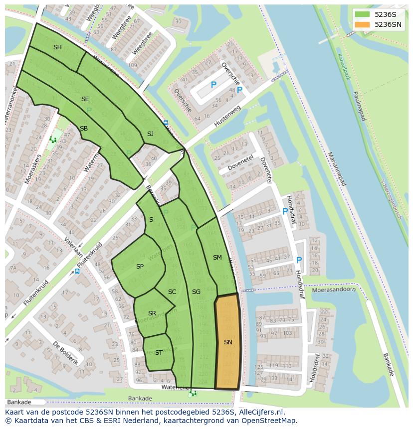 Afbeelding van het postcodegebied 5236 SN op de kaart.