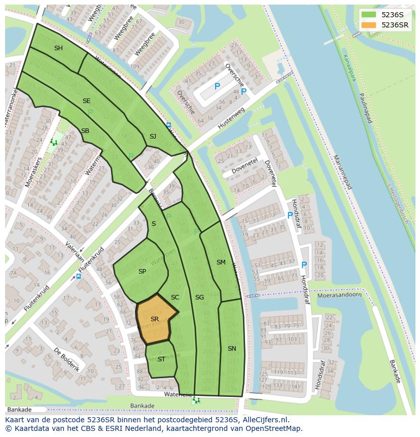 Afbeelding van het postcodegebied 5236 SR op de kaart.
