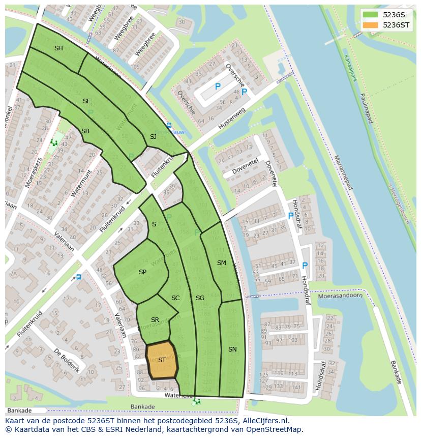 Afbeelding van het postcodegebied 5236 ST op de kaart.