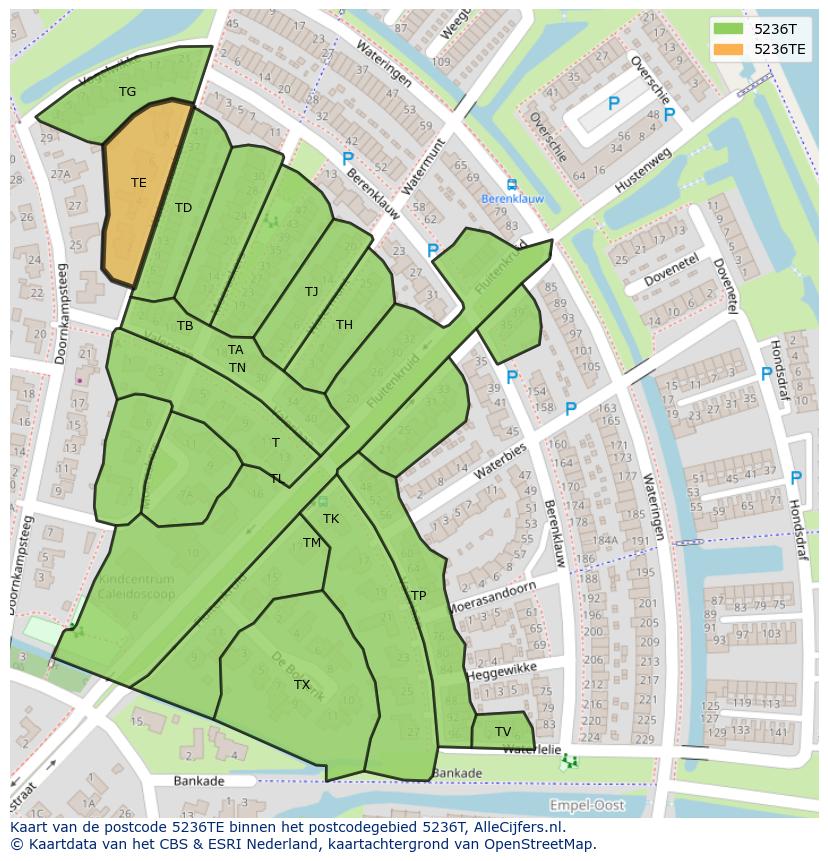 Afbeelding van het postcodegebied 5236 TE op de kaart.