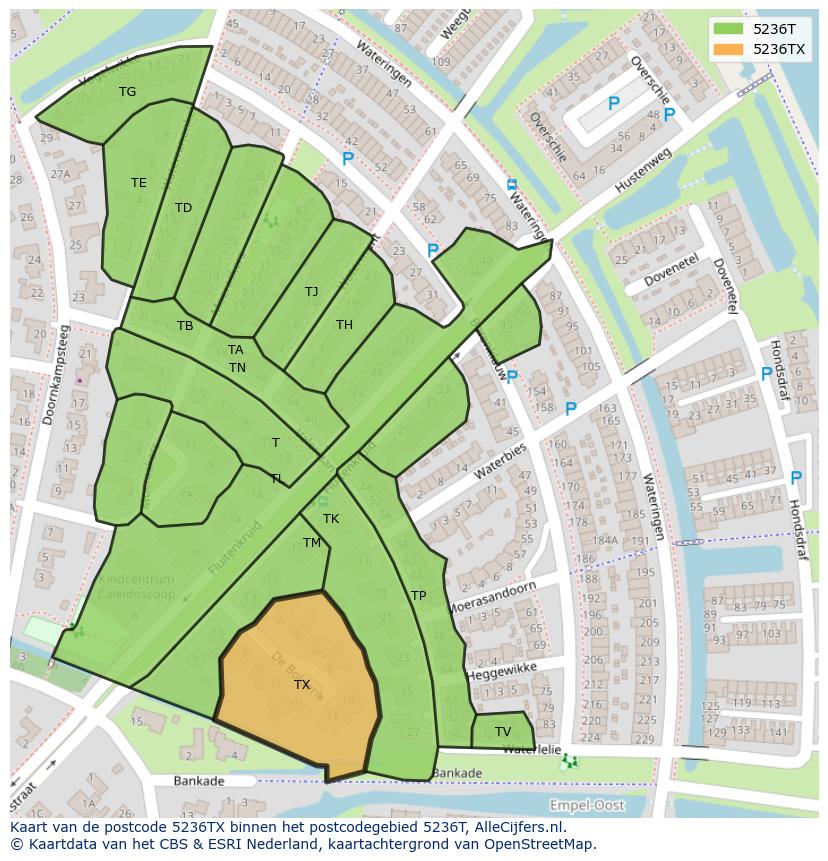 Afbeelding van het postcodegebied 5236 TX op de kaart.