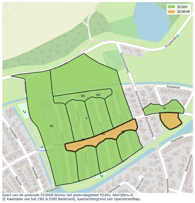 Afbeelding van het postcodegebied 5236 VB op de kaart.