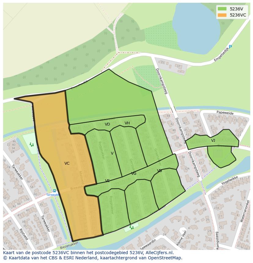 Afbeelding van het postcodegebied 5236 VC op de kaart.