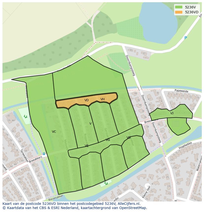 Afbeelding van het postcodegebied 5236 VD op de kaart.
