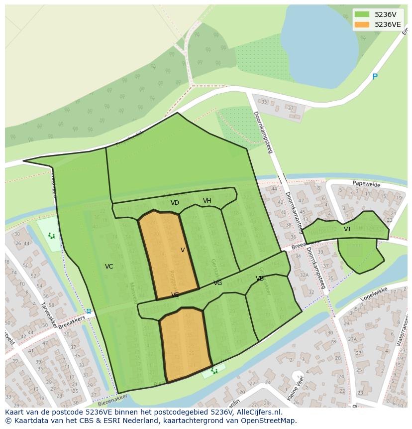 Afbeelding van het postcodegebied 5236 VE op de kaart.