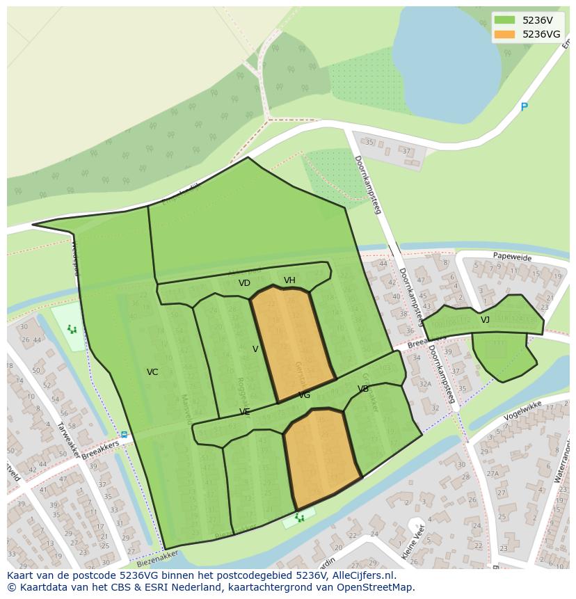 Afbeelding van het postcodegebied 5236 VG op de kaart.