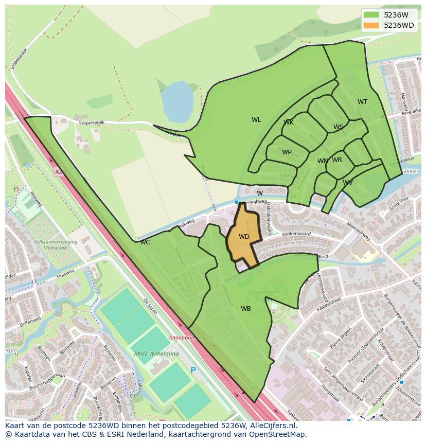Afbeelding van het postcodegebied 5236 WD op de kaart.