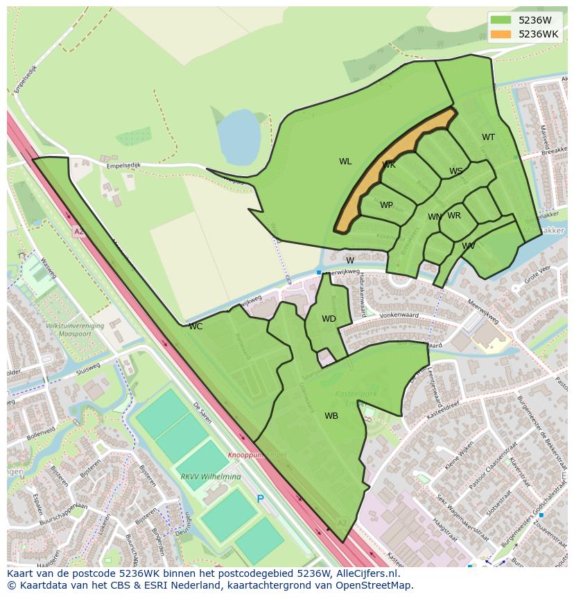Afbeelding van het postcodegebied 5236 WK op de kaart.