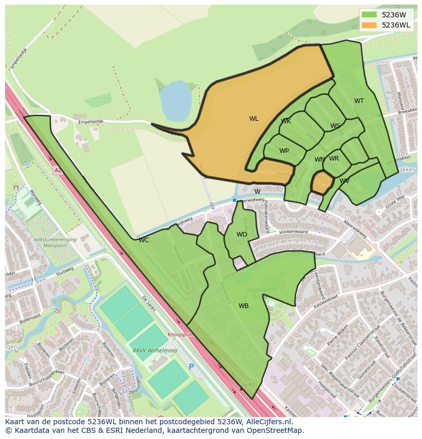 Afbeelding van het postcodegebied 5236 WL op de kaart.