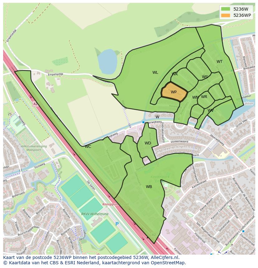Afbeelding van het postcodegebied 5236 WP op de kaart.