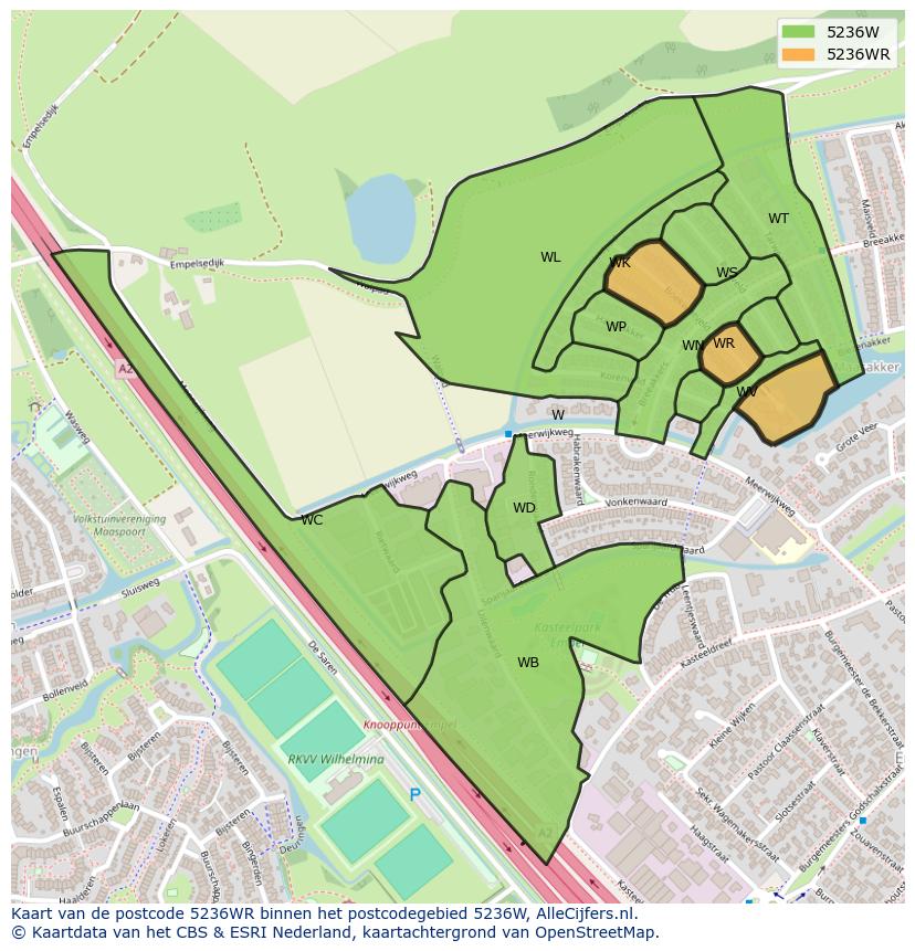 Afbeelding van het postcodegebied 5236 WR op de kaart.