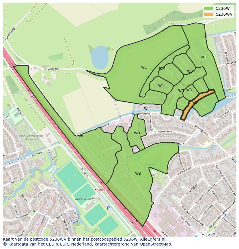 Afbeelding van het postcodegebied 5236 WV op de kaart.