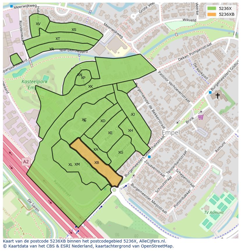Afbeelding van het postcodegebied 5236 XB op de kaart.