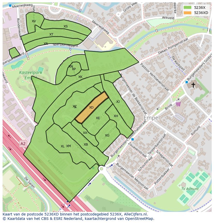 Afbeelding van het postcodegebied 5236 XD op de kaart.