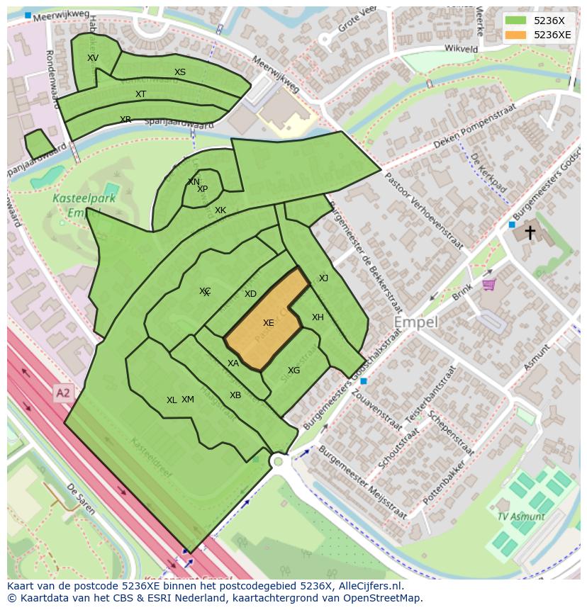 Afbeelding van het postcodegebied 5236 XE op de kaart.