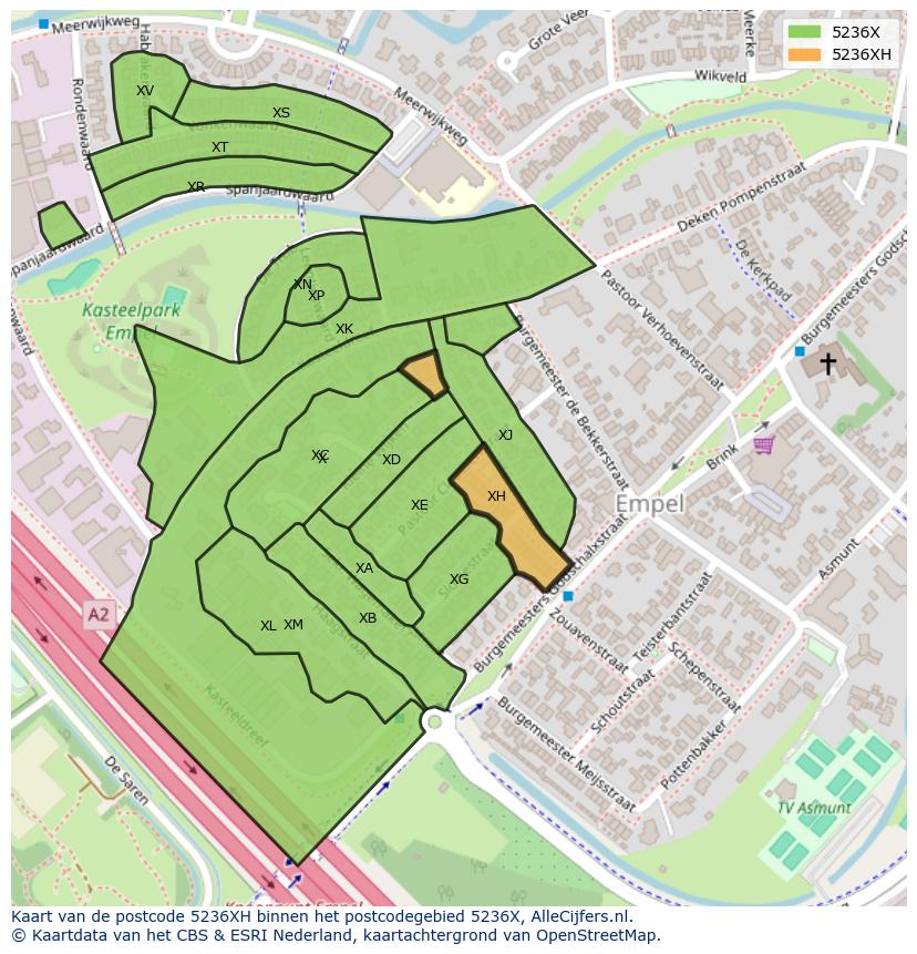 Afbeelding van het postcodegebied 5236 XH op de kaart.