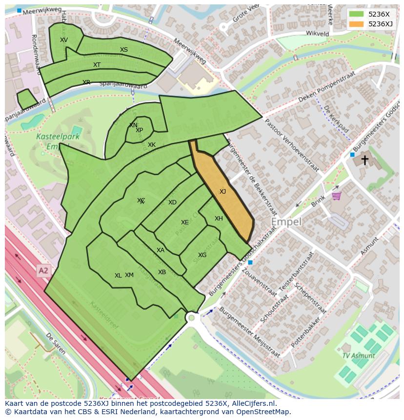 Afbeelding van het postcodegebied 5236 XJ op de kaart.
