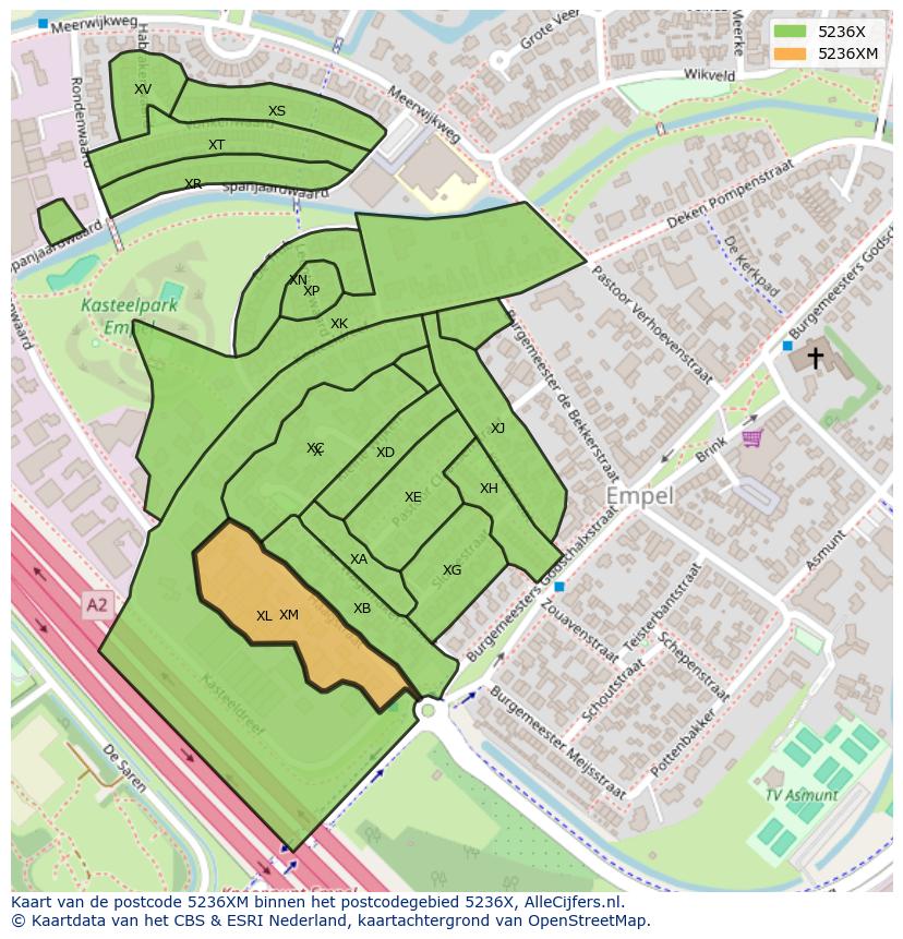 Afbeelding van het postcodegebied 5236 XM op de kaart.