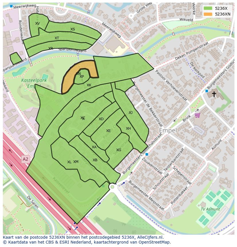 Afbeelding van het postcodegebied 5236 XN op de kaart.