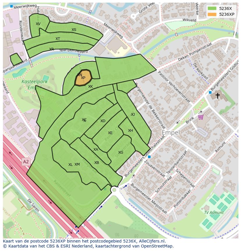 Afbeelding van het postcodegebied 5236 XP op de kaart.