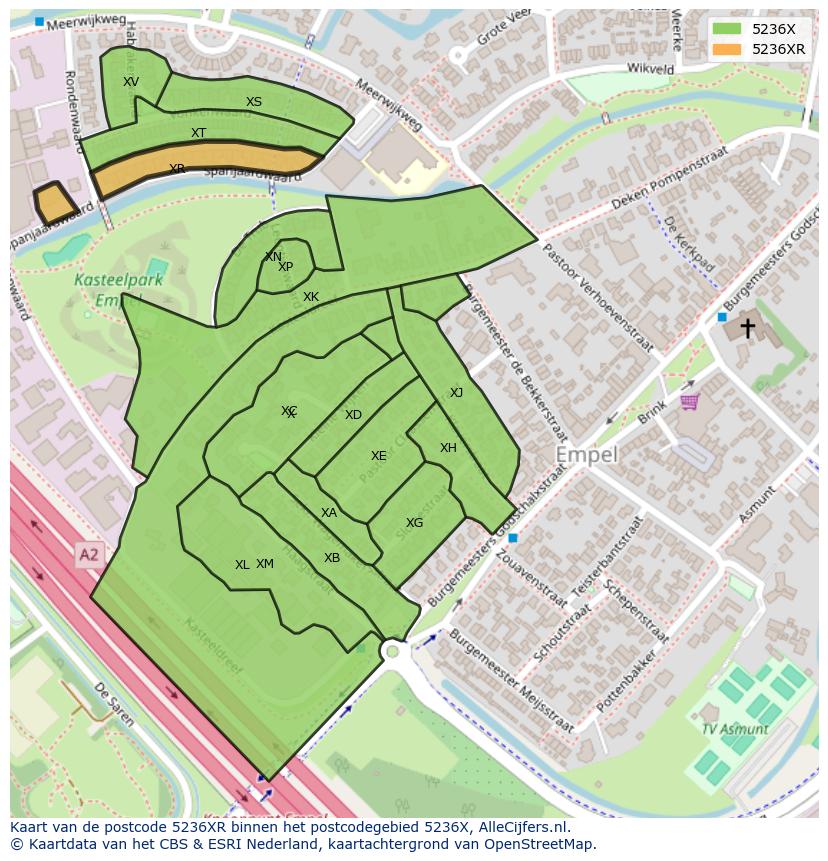 Afbeelding van het postcodegebied 5236 XR op de kaart.