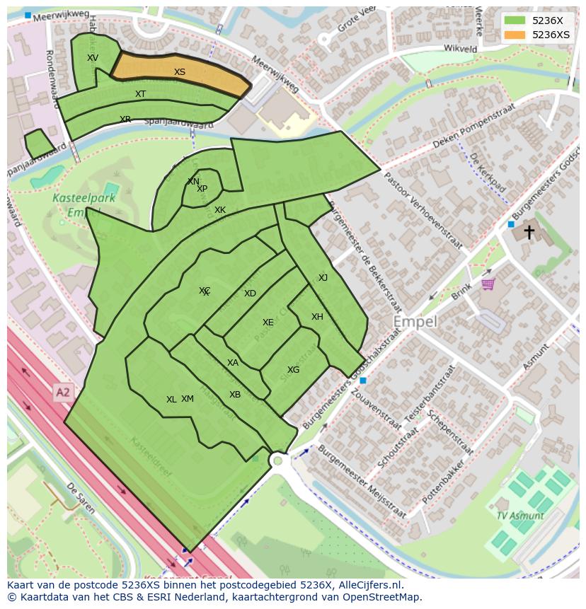 Afbeelding van het postcodegebied 5236 XS op de kaart.