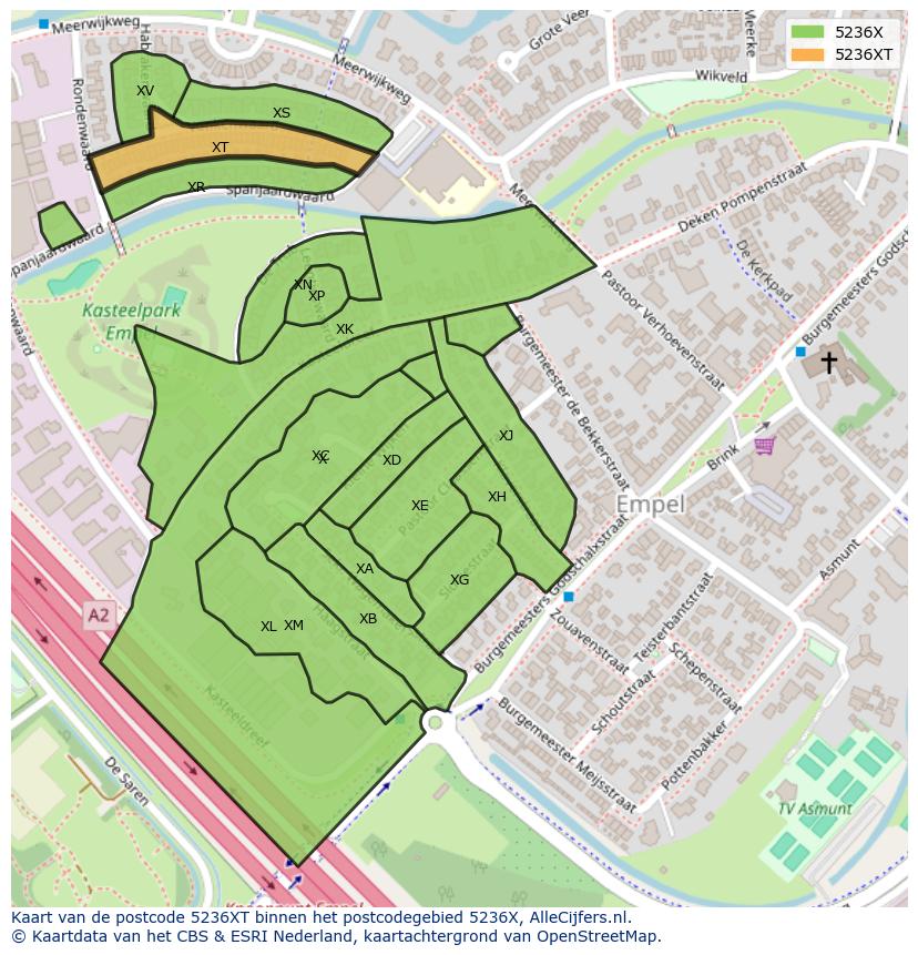 Afbeelding van het postcodegebied 5236 XT op de kaart.