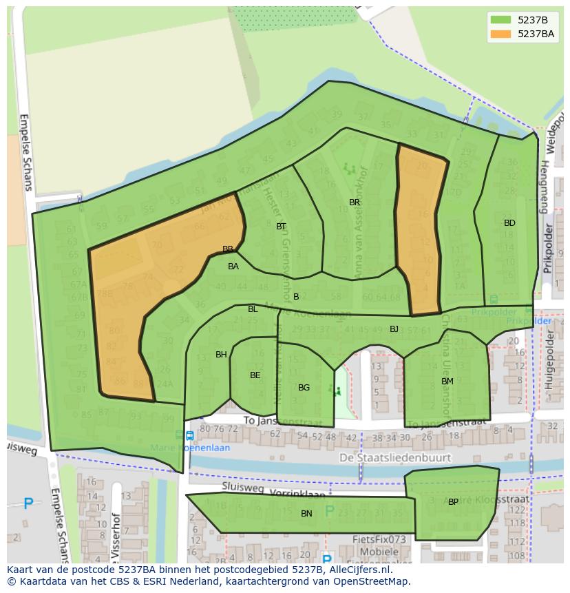 Afbeelding van het postcodegebied 5237 BA op de kaart.