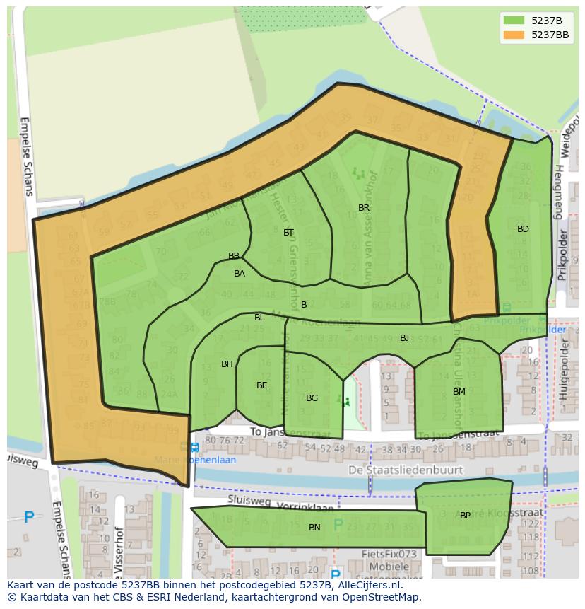 Afbeelding van het postcodegebied 5237 BB op de kaart.