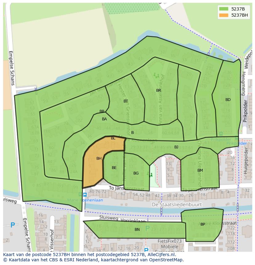 Afbeelding van het postcodegebied 5237 BH op de kaart.