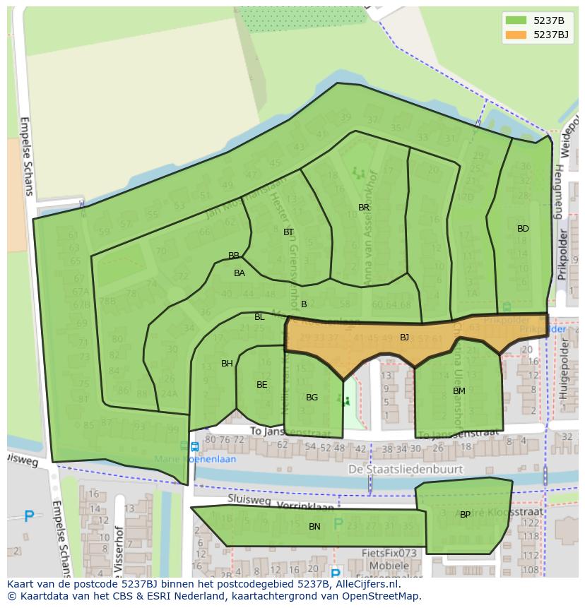 Afbeelding van het postcodegebied 5237 BJ op de kaart.