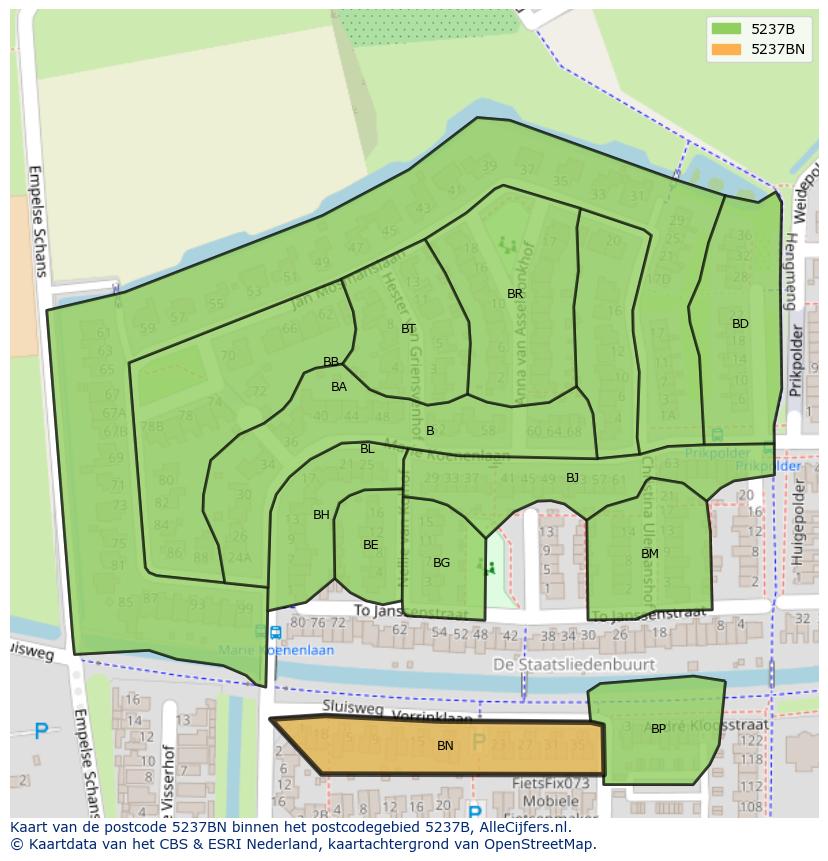Afbeelding van het postcodegebied 5237 BN op de kaart.