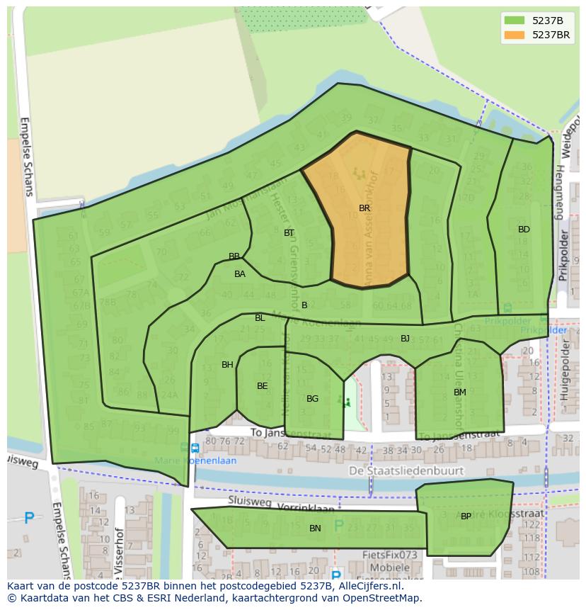 Afbeelding van het postcodegebied 5237 BR op de kaart.