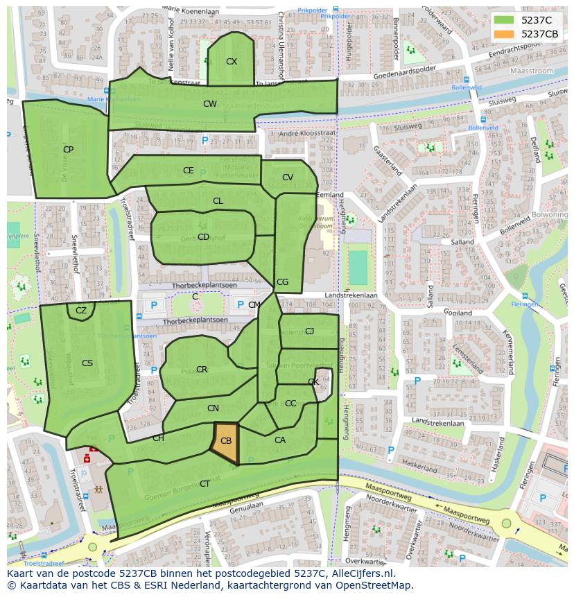 Afbeelding van het postcodegebied 5237 CB op de kaart.