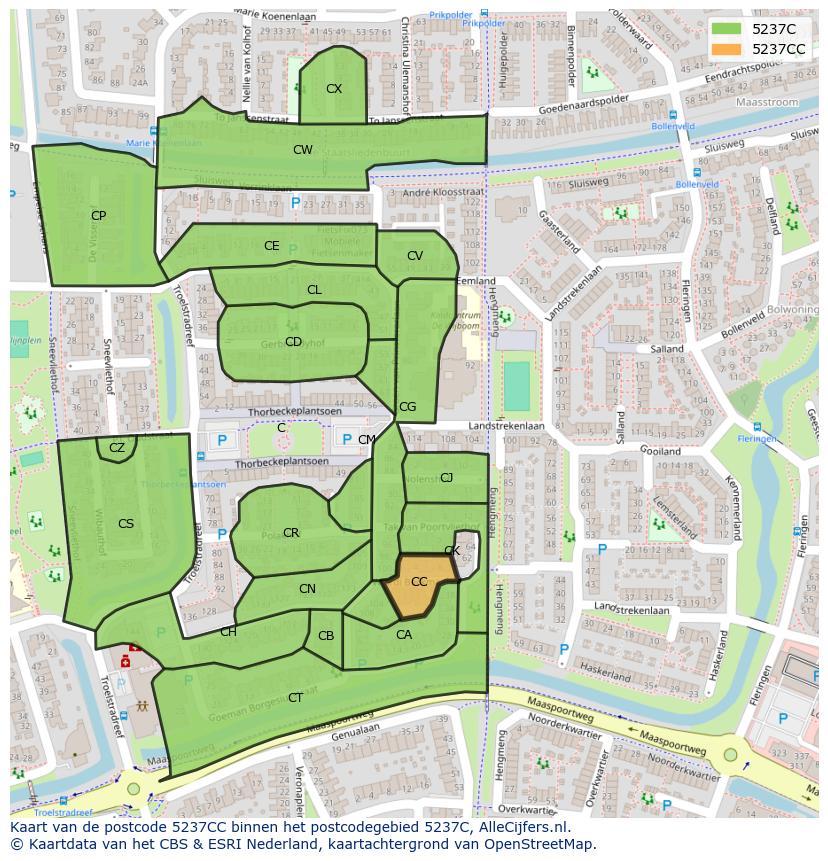 Afbeelding van het postcodegebied 5237 CC op de kaart.