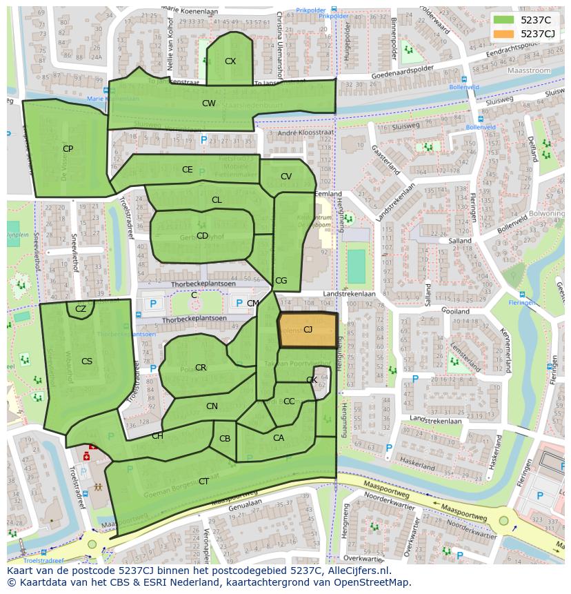 Afbeelding van het postcodegebied 5237 CJ op de kaart.