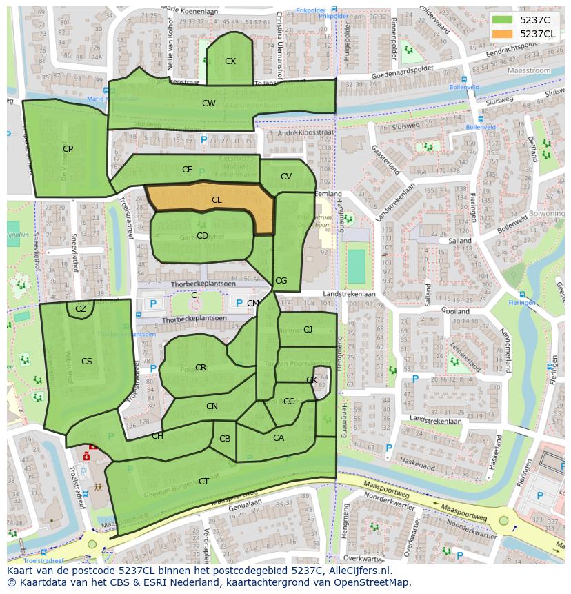 Afbeelding van het postcodegebied 5237 CL op de kaart.