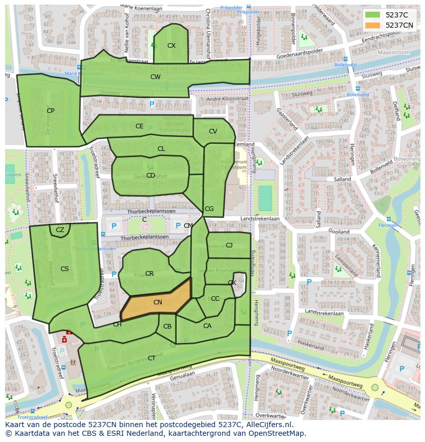 Afbeelding van het postcodegebied 5237 CN op de kaart.